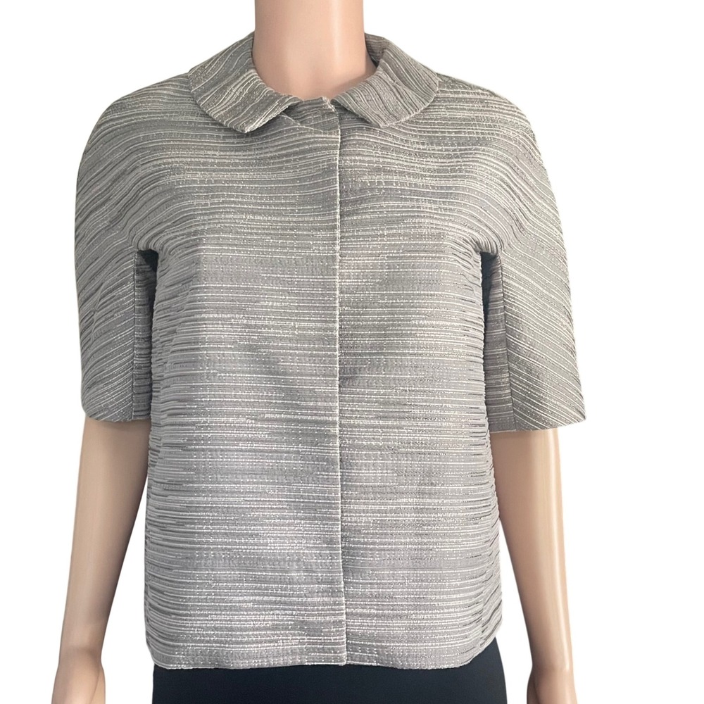 NWT Silver Gray Cropped Jacket Short‎ Sleeve Hidden Snaps Mod Vintage Look MP